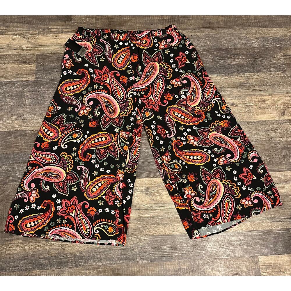 Slim Factor Women's Multicolor Paisley High Rise Wide Leg Leggings Size 2X NWT